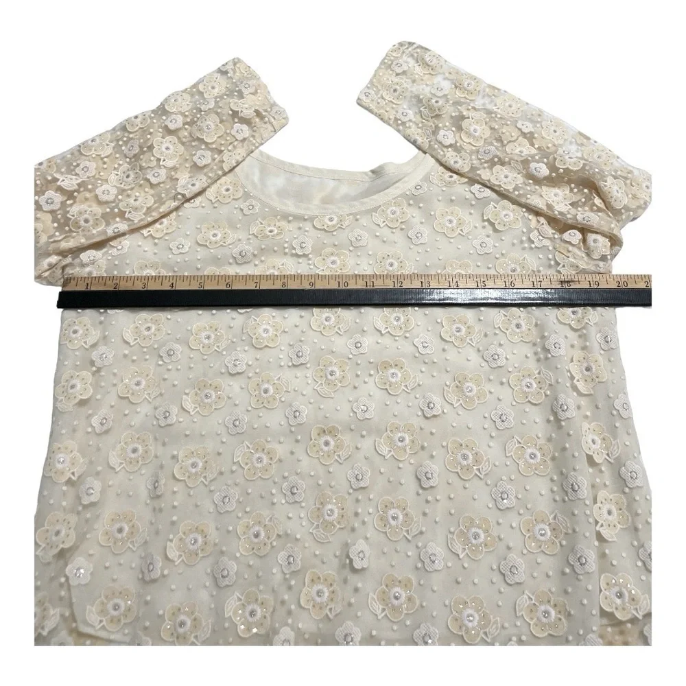 Anthropology Floral Pattern Long Sleeve Beige Blouse Lightweight  lining size M